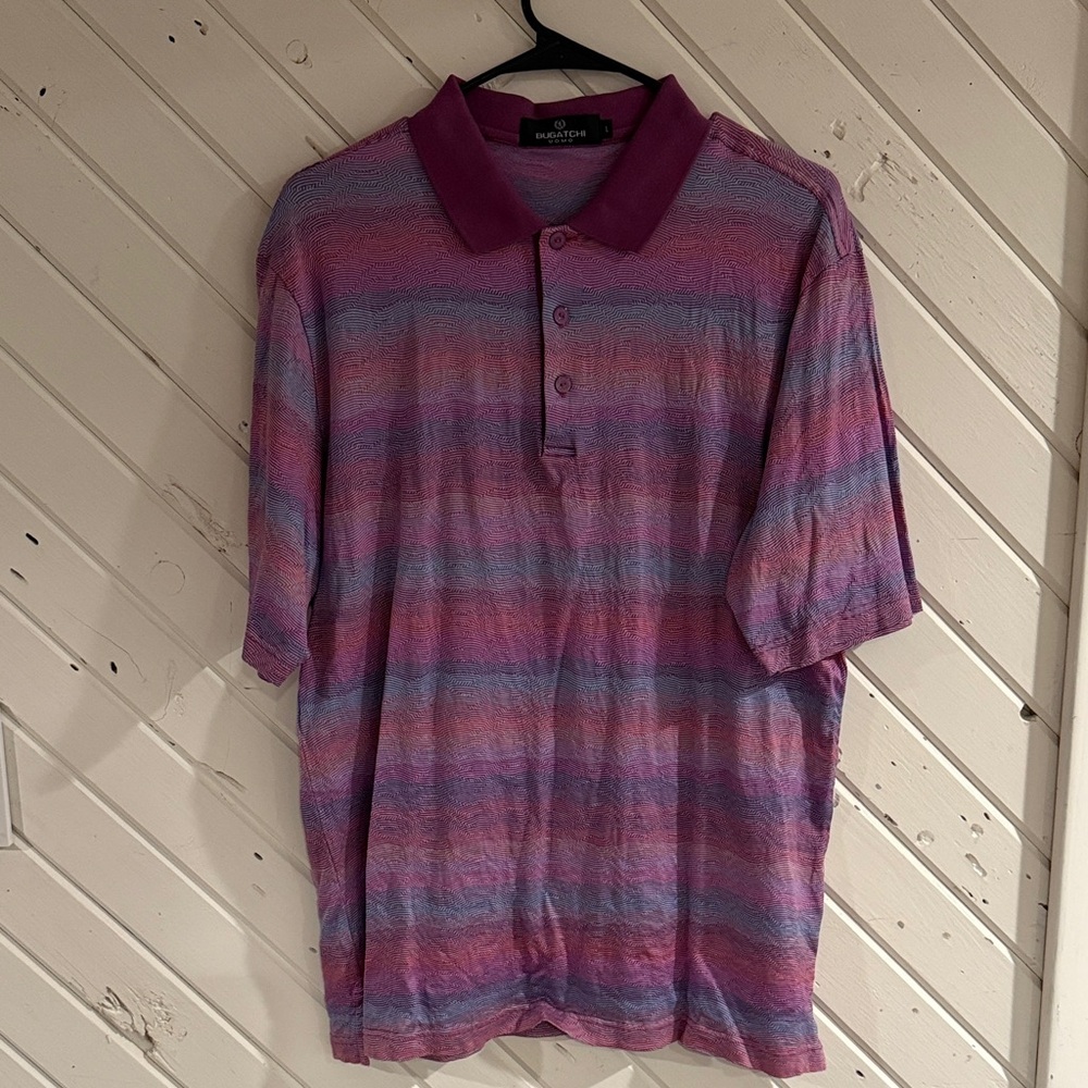 Bugatchi Men's Pink and Purple Polo Shirt - Picture 2 of 4
